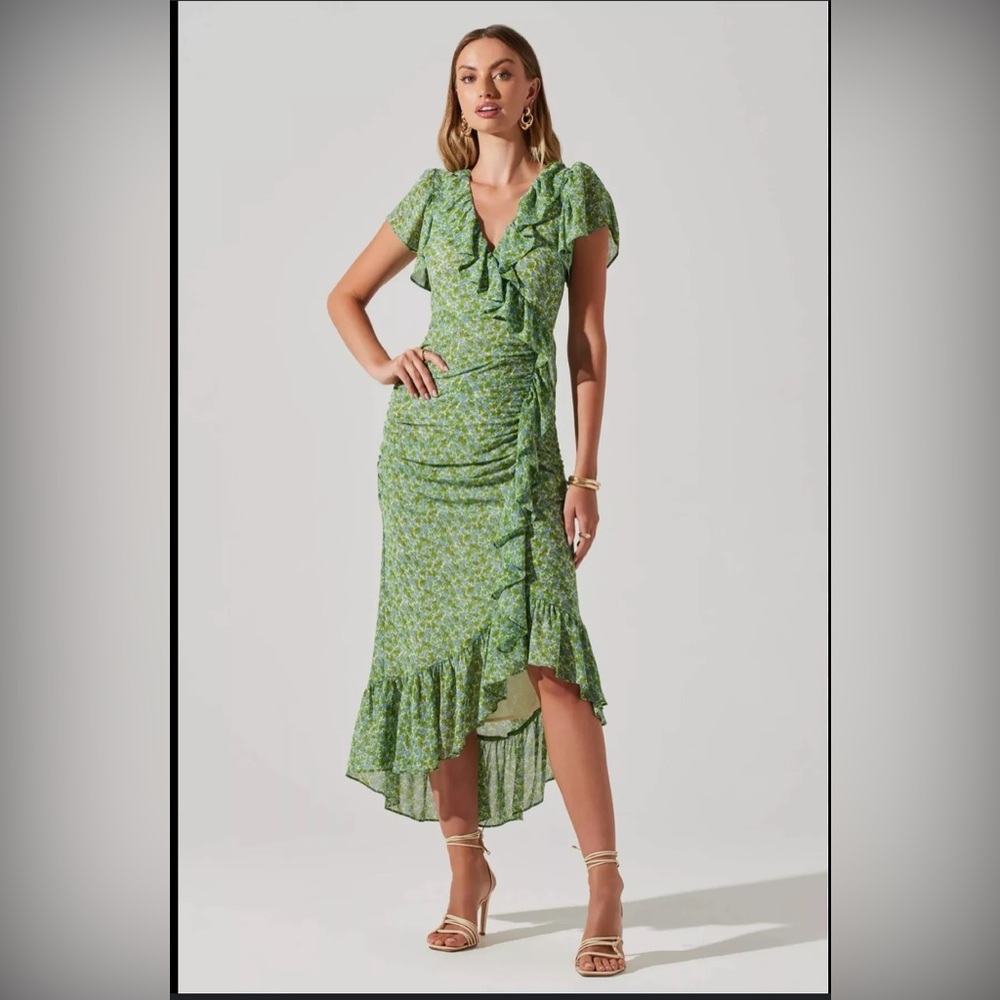 Astr Midi Green Floral Vilma Dress